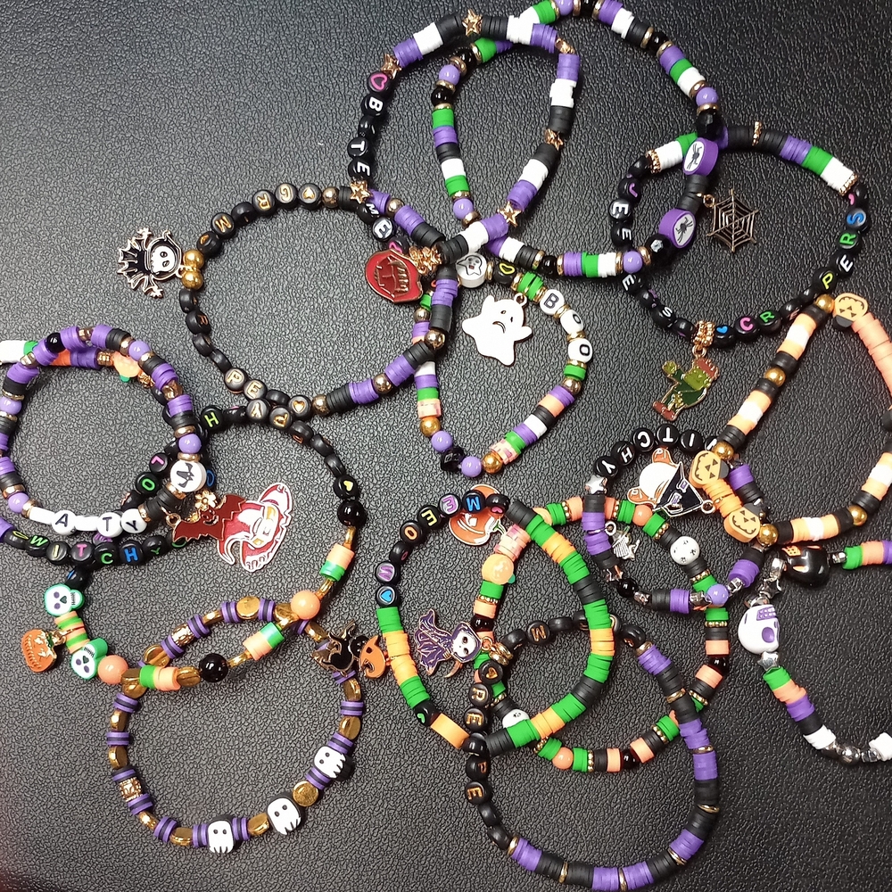 Lot Of 15 Halloween Themed Friendship Beaded Bracelets